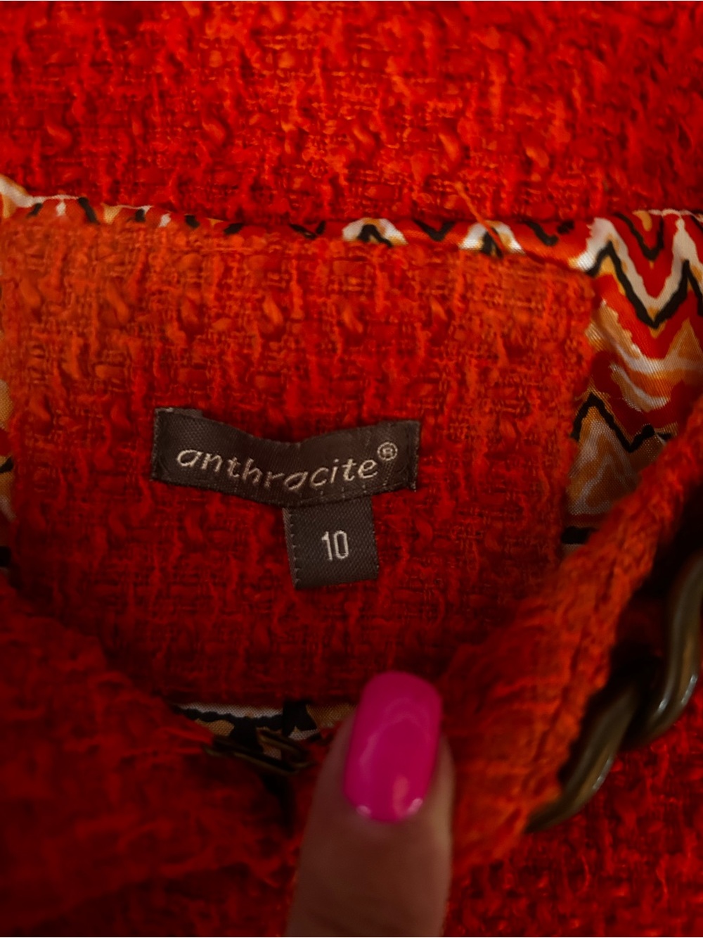 Anthropologie Orange  Tweed Cropped Jacket with Chain Trim - Picture 2 of 6